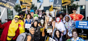 Photos: Actors scare up spooky costumes for Halloween on the picket lines