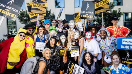 Photos: Actors scare up spooky costumes for Halloween on the picket lines