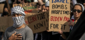 Hundreds of pro-Palestinians rally at Israeli Consulate, calling for end to invasion of Gaza